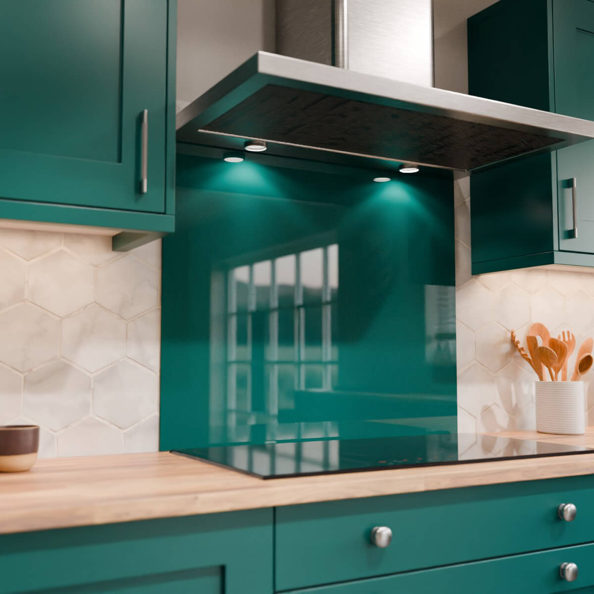 Aurora Painted Glass Hob Splashback - Custom Size - Amazon Green