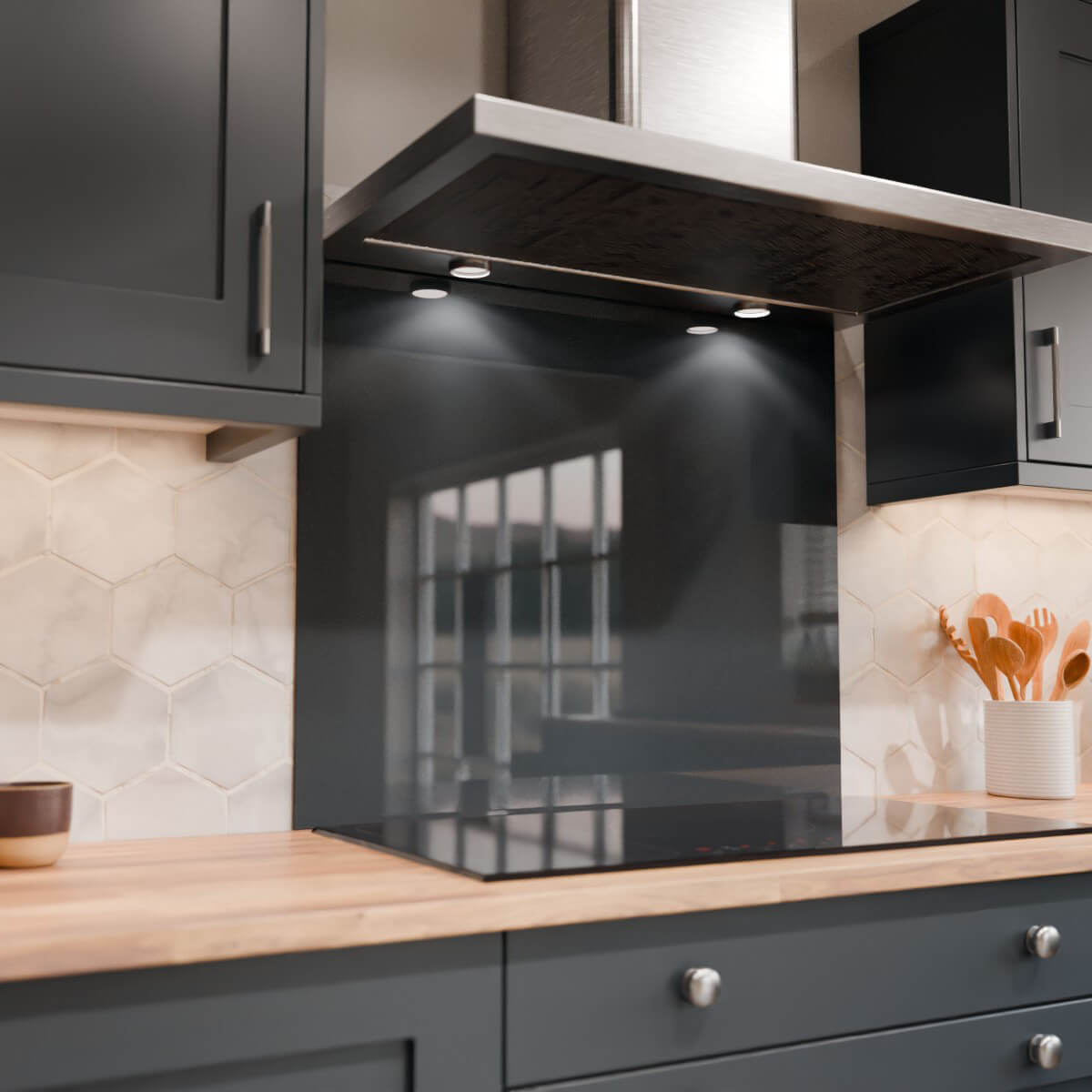 Aurora Painted Glass Hob Splashback - Custom Size - Anthracite