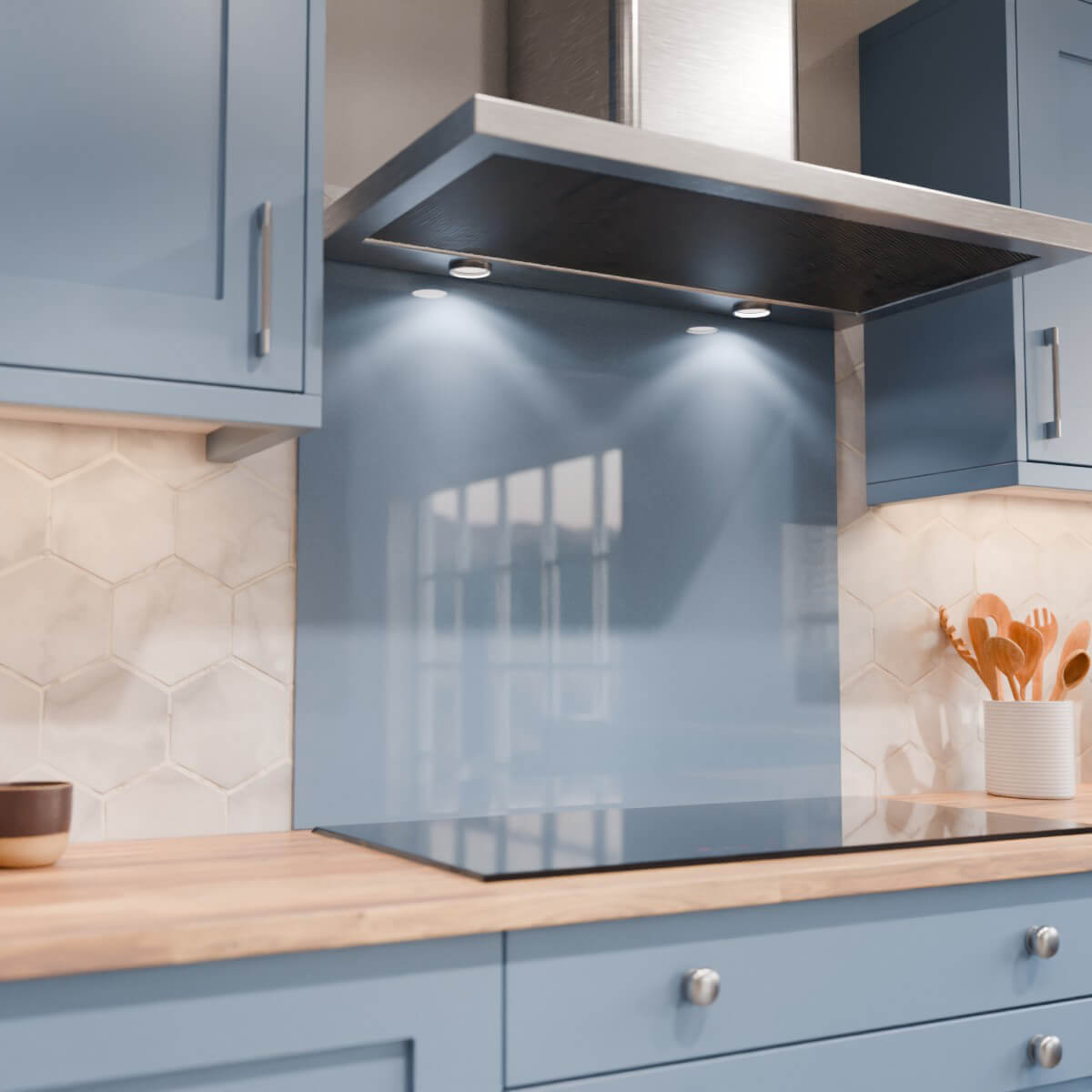 Aurora Painted Glass Hob Splashback - Custom Size - Smoke Blue