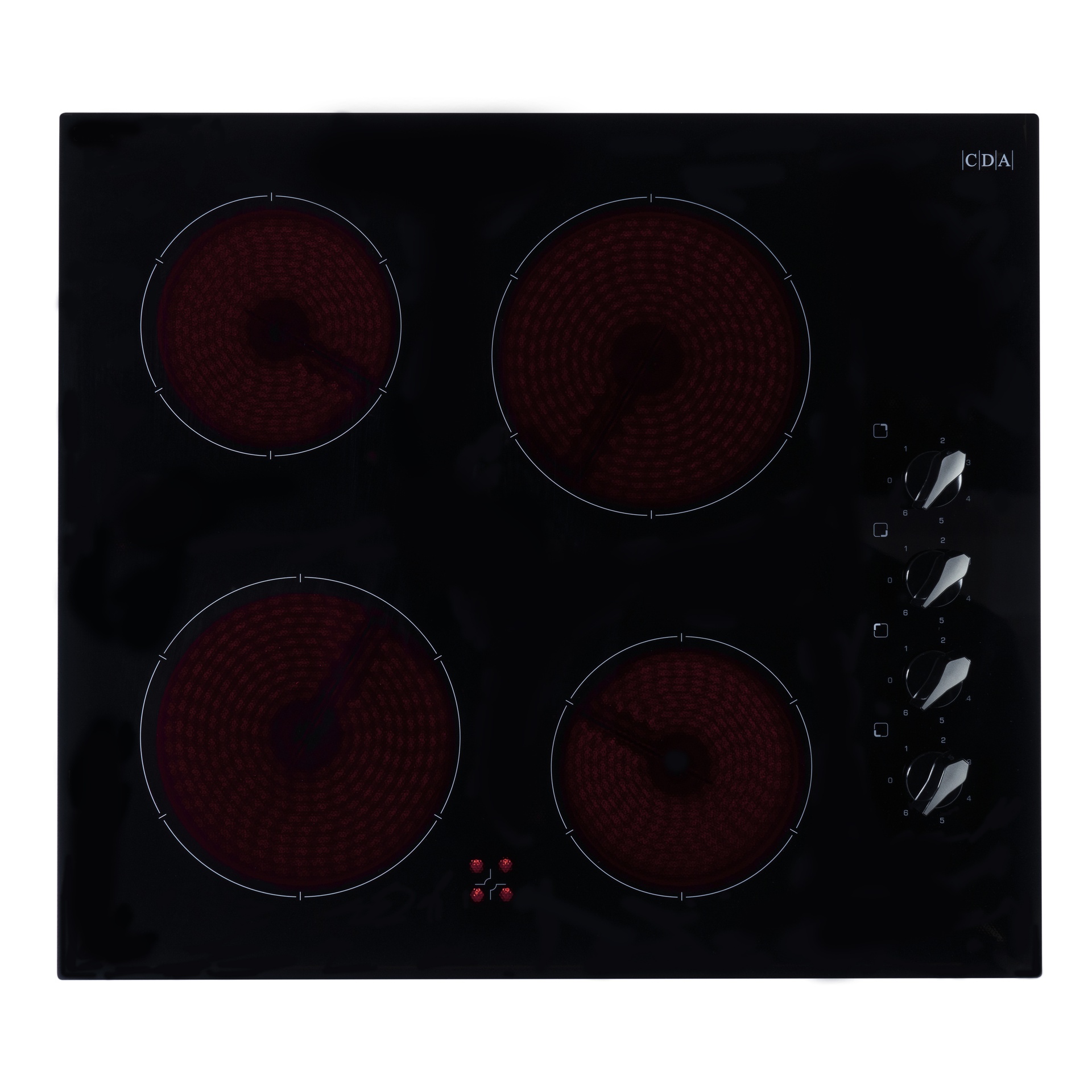 CDA HC6212FR 4 Zone Ceramic Hob, Frameless, Black Glass