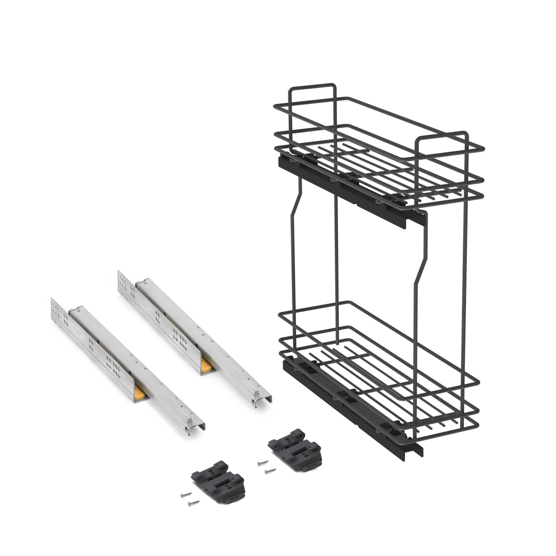 200mm Base Pull Out Storage Basket - Soft Close - Anthracite