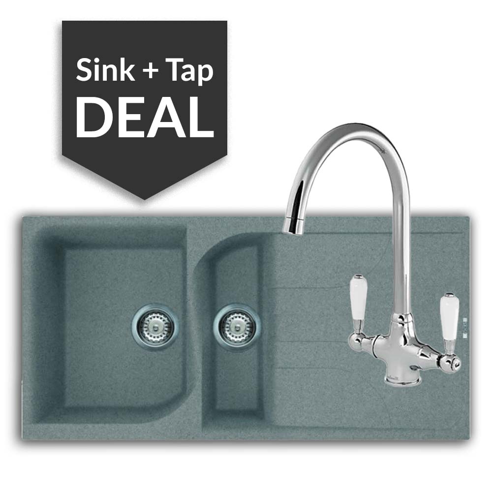 Quartz Titanium Small Single Bowl Sink & Belmore Chrome Tap Pack - 2024