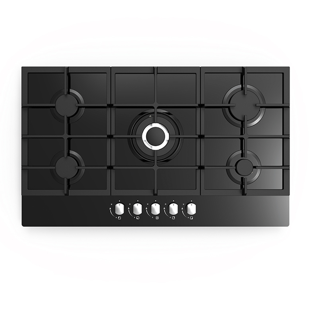 BEKIA 90cm Black Glass 5 Burner Nat Gas Hob