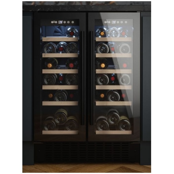 BEKIA 60cm Black Dual Zone Twin Door Wine Cooler