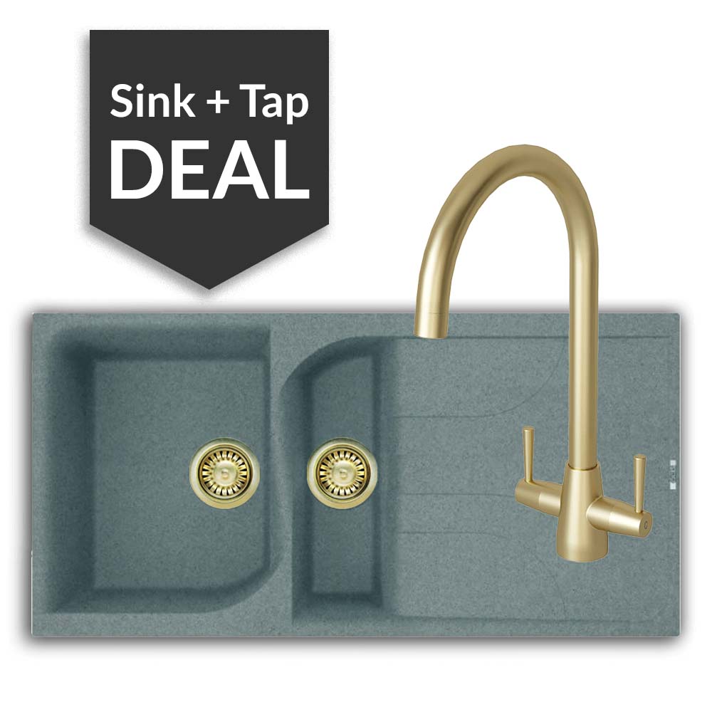 Quartz Titanium 1.5 Single Bowl Sink & Cascade Brass Tap Pack - 2024