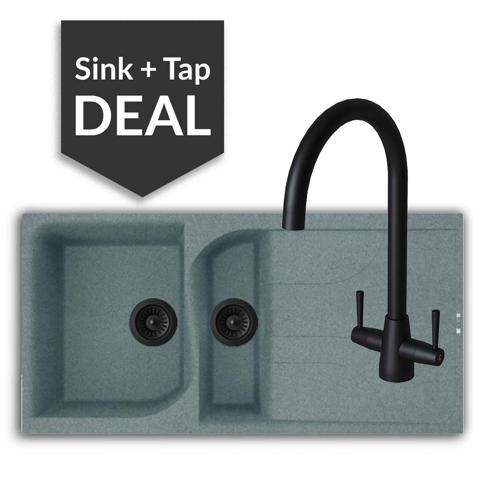 Quartz Titanium 1.5 Single Bowl Sink & Cascade Matte Black Tap Pack - 2024