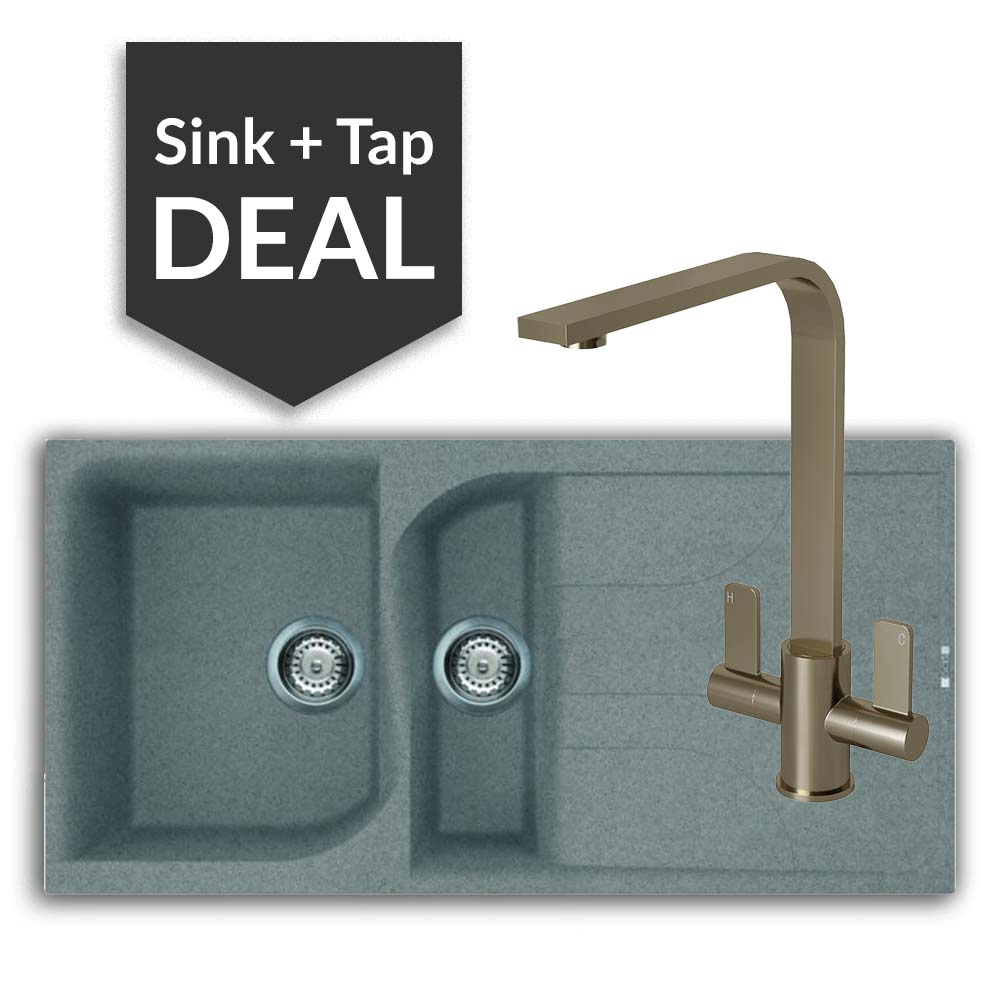 Quartz Titanium 1.5 Single Bowl Sink & Mesa Brushed Steel Tap Pack - 2024