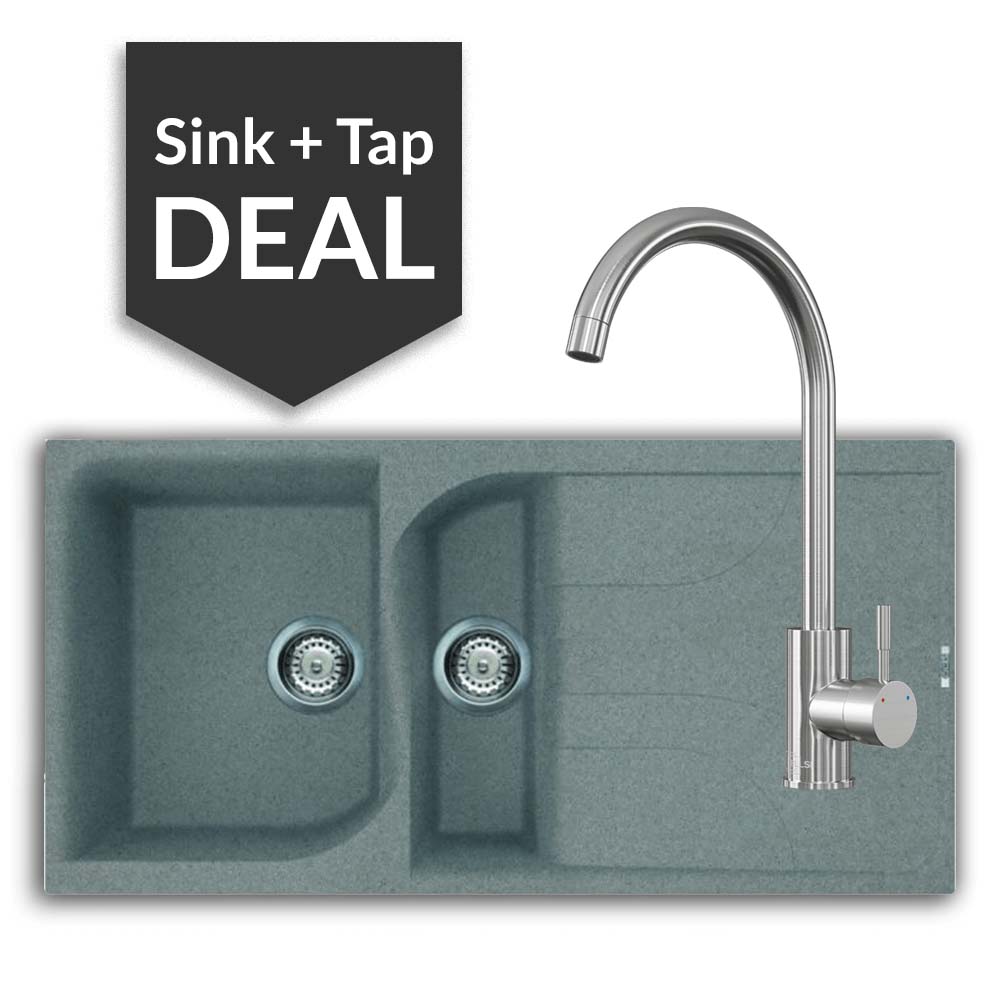 Quartz Titanium 1.5 Single Bowl Sink & Varone Brushed Steel Tap Pack - 2024