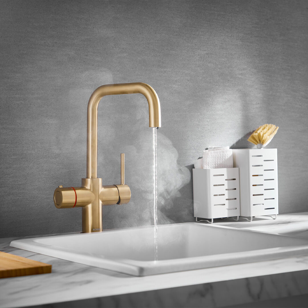 KoGE 3-in-1 Square Spout Hot Water Tap | Brushed Brass