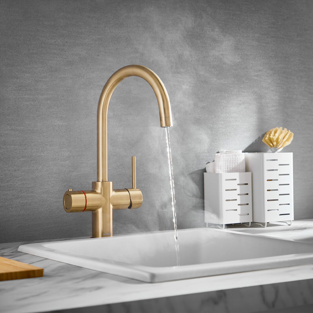 KoGE 3-in-1 Swan Spout Hot Water Tap | Brushed Brass