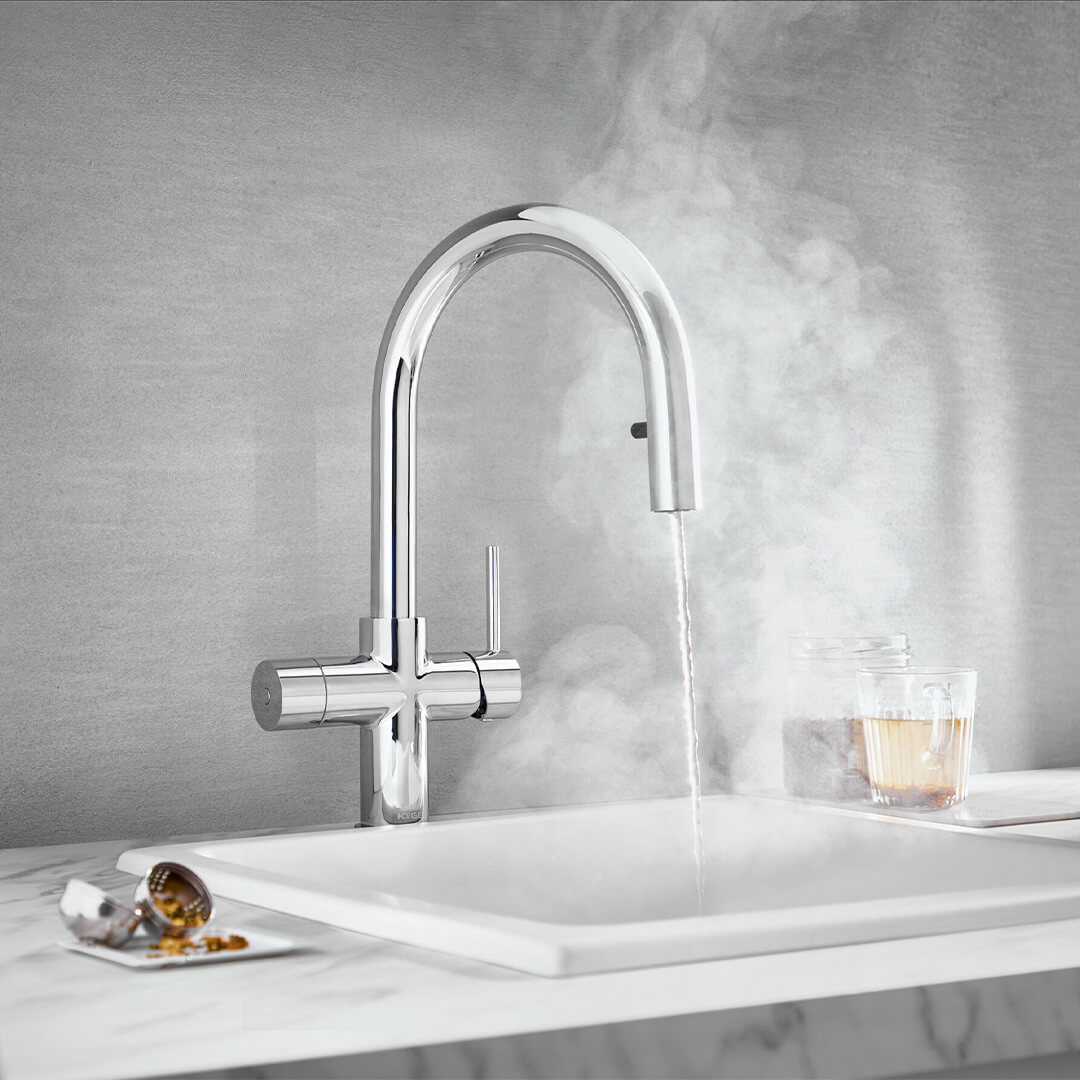 KoGE 4-in-1 Swan Spout Hot Water Tap with Pull Out Hose | Chrome