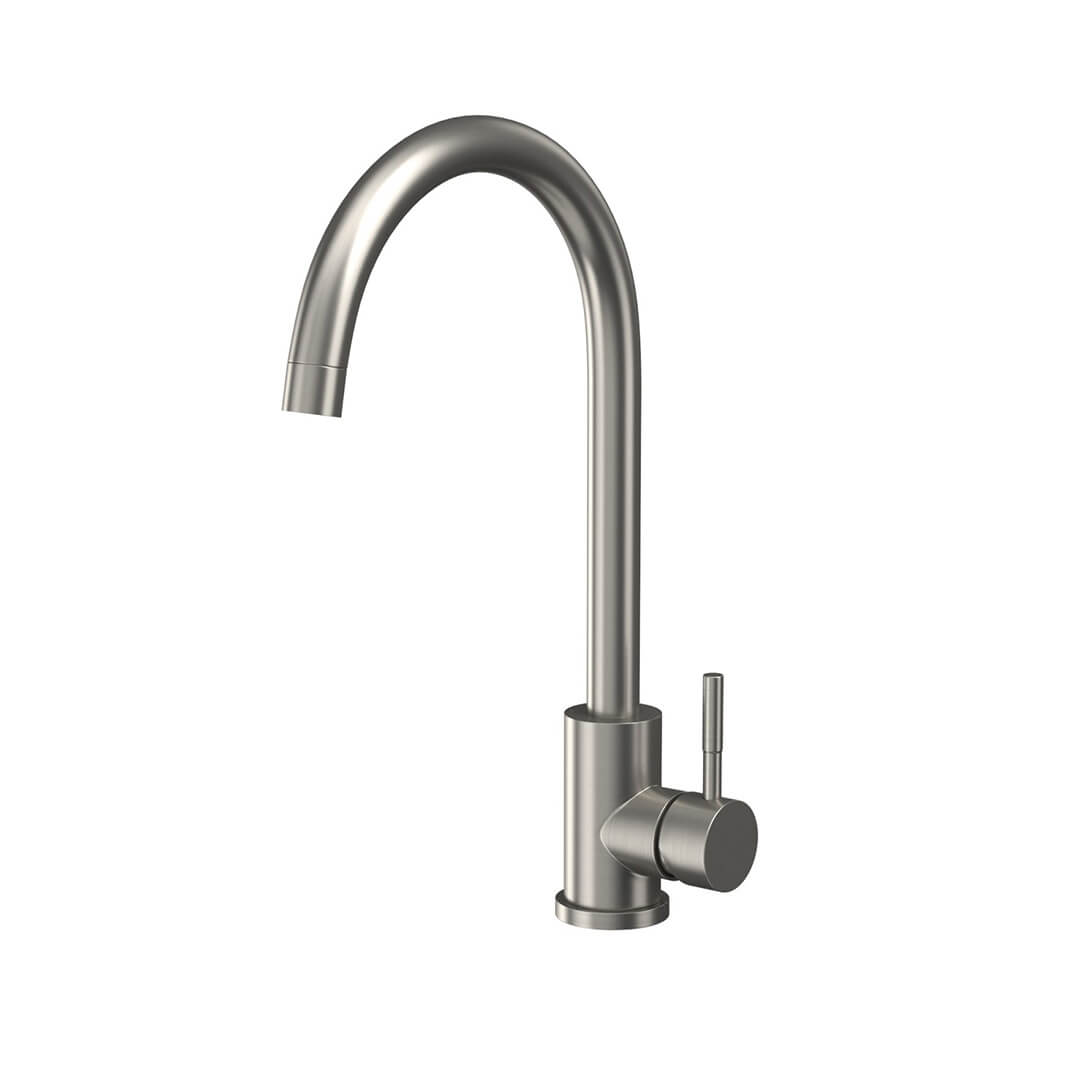 AURORA Swan Neck Mixer Tap - Brushed Steel