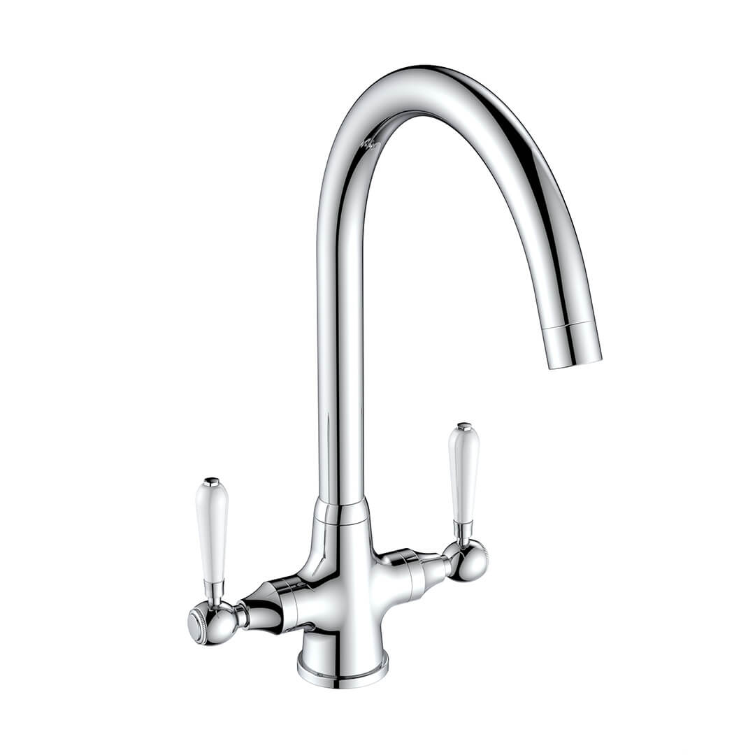 BELMONT White Ceramic Lever Swan Neck Tap - Chrome