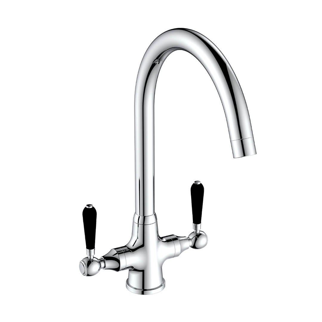 BELMONT Black Ceramic Lever Swan Neck Tap - Chrome